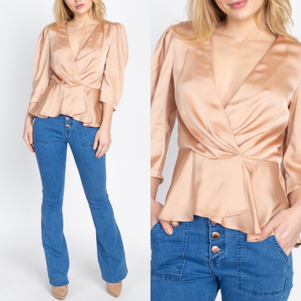 3 PACK satin surplice rose gold front wrap blouse